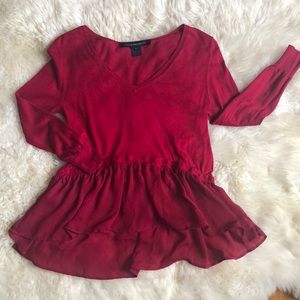 French Connection chiffon peplum ruffle knit top